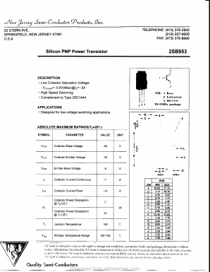 2SB953 Datasheet PDF New Jersey Semiconductor