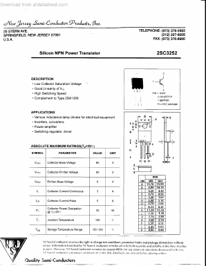 2SC3252 Datasheet PDF New Jersey Semiconductor