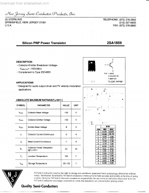 A1859 Datasheet PDF New Jersey Semiconductor