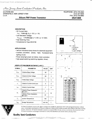 2SA1469 Datasheet PDF New Jersey Semiconductor