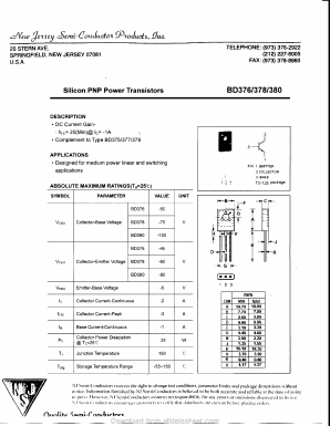 BD376 Datasheet PDF New Jersey Semiconductor