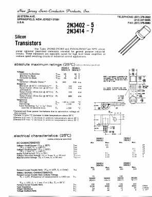 2N3405 Datasheet PDF New Jersey Semiconductor