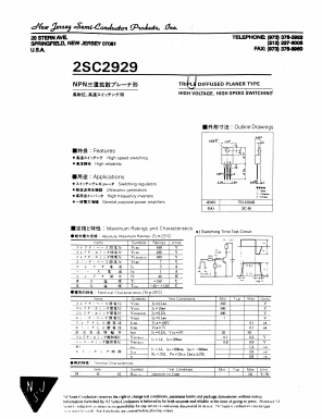 2SC2929 Datasheet PDF New Jersey Semiconductor