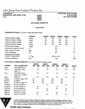 2N6533 Datasheet PDF New Jersey Semiconductor