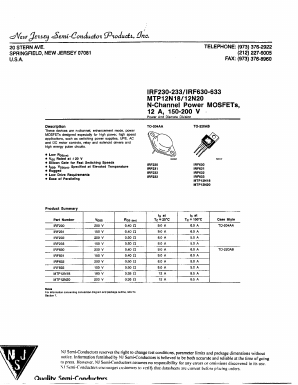 IRF630 Datasheet PDF New Jersey Semiconductor