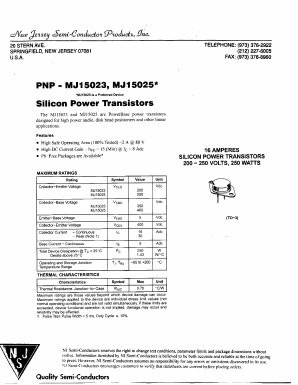 MJ15023 Datasheet PDF New Jersey Semiconductor