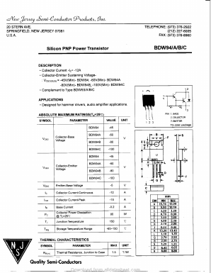 BDW94C Datasheet PDF New Jersey Semiconductor