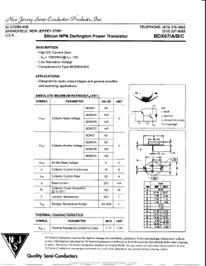 BDX67 Datasheet PDF New Jersey Semiconductor