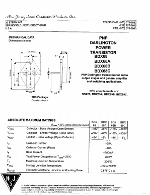 BDX68 Datasheet PDF New Jersey Semiconductor