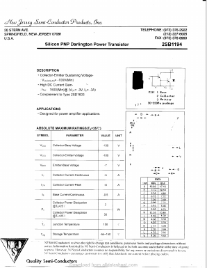 B1194 Datasheet PDF New Jersey Semiconductor