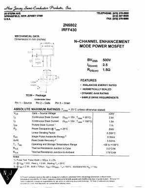 2N6802 Datasheet PDF New Jersey Semiconductor