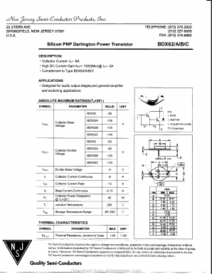 BDX62 Datasheet PDF New Jersey Semiconductor