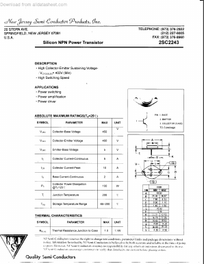 2SC2243 Datasheet PDF New Jersey Semiconductor