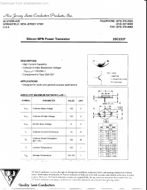 2SC2337 Datasheet PDF New Jersey Semiconductor
