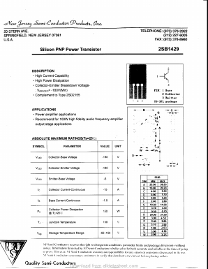 B1429 Datasheet PDF New Jersey Semiconductor