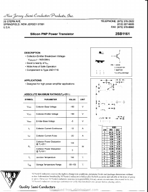2SB1161 Datasheet PDF New Jersey Semiconductor
