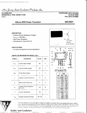 2SC2921 Datasheet PDF New Jersey Semiconductor