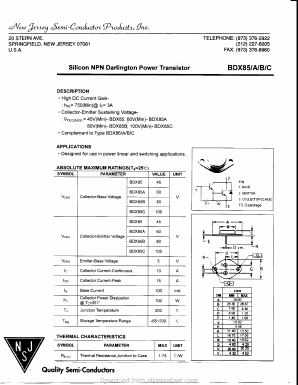 BDX85 Datasheet PDF New Jersey Semiconductor