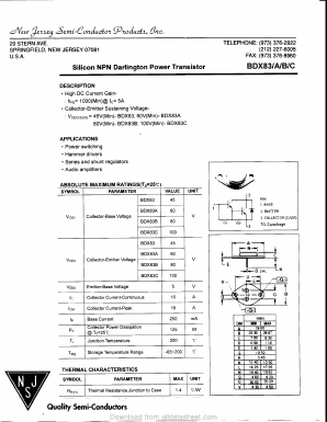 BDX83 Datasheet PDF New Jersey Semiconductor