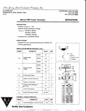 BDX96 Datasheet PDF New Jersey Semiconductor
