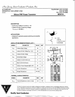 BDX14 Datasheet PDF New Jersey Semiconductor