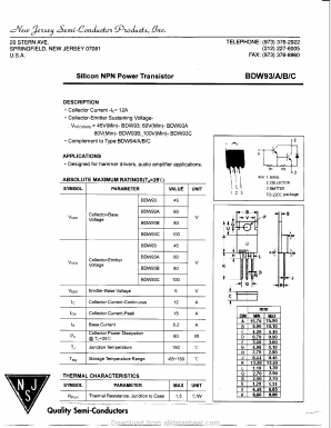 BDW93C Datasheet PDF New Jersey Semiconductor