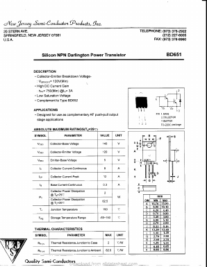 BD651 Datasheet PDF New Jersey Semiconductor
