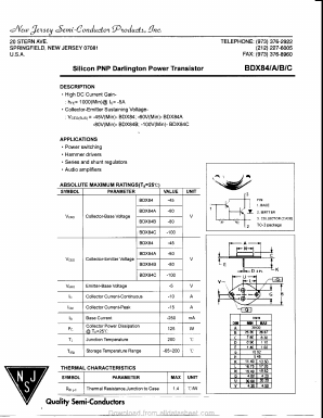 BDX84 Datasheet PDF New Jersey Semiconductor