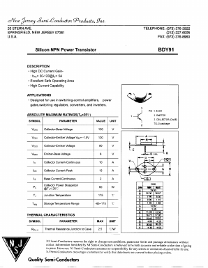 BDY91 Datasheet PDF New Jersey Semiconductor