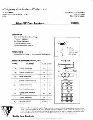 2SB653 Datasheet PDF New Jersey Semiconductor