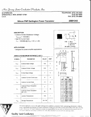 B1343 Datasheet PDF New Jersey Semiconductor