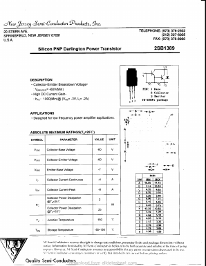 2SB1389 Datasheet PDF New Jersey Semiconductor