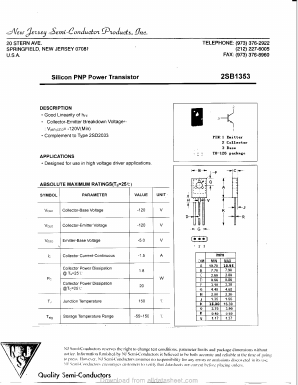 2SB1353 Datasheet PDF New Jersey Semiconductor