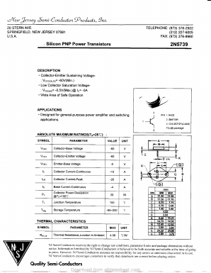 2N5739 Datasheet PDF New Jersey Semiconductor