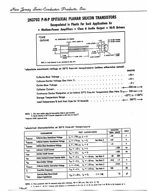 2N3702 Datasheet PDF New Jersey Semiconductor