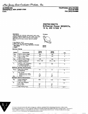 2N6769 Datasheet PDF New Jersey Semiconductor