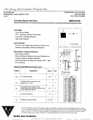 MBR16150 Datasheet PDF New Jersey Semiconductor