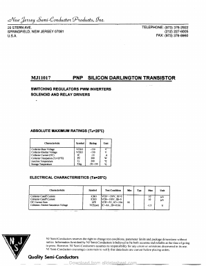 MJ11017 Datasheet PDF New Jersey Semiconductor