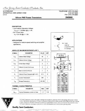 2N5868 Datasheet PDF New Jersey Semiconductor