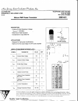 2SB1421 Datasheet PDF New Jersey Semiconductor
