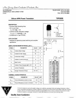 TIP3055 Datasheet PDF New Jersey Semiconductor