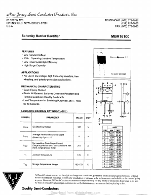 MBR16100 Datasheet PDF New Jersey Semiconductor