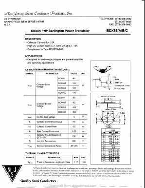 BDX66B Datasheet PDF New Jersey Semiconductor