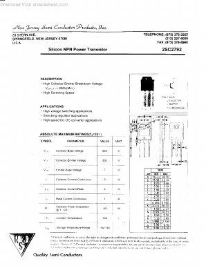 2SC2792 Datasheet PDF New Jersey Semiconductor
