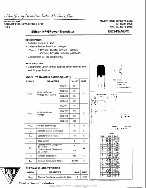 BD249B Datasheet PDF New Jersey Semiconductor