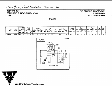 PN4091 Datasheet PDF New Jersey Semiconductor
