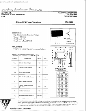2SC2922 Datasheet PDF New Jersey Semiconductor