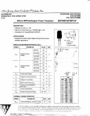 BDT65F Datasheet PDF New Jersey Semiconductor