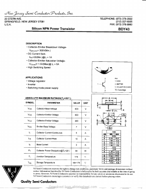 BDY43 Datasheet PDF New Jersey Semiconductor