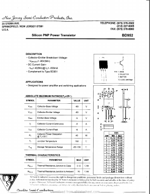 BD952 Datasheet PDF New Jersey Semiconductor
